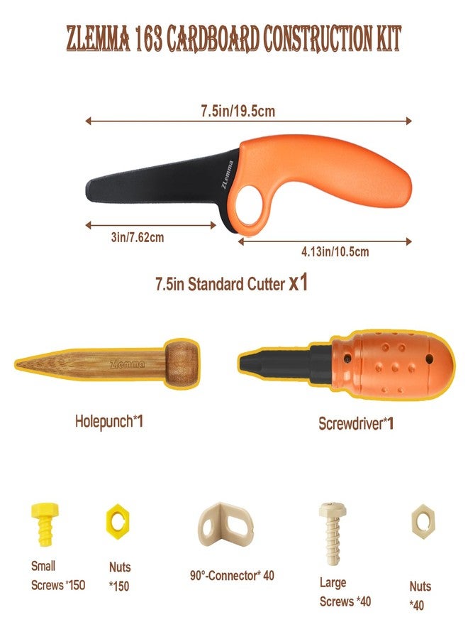 ZLemma Cardboard Construction Tool Kit 163 Pieces-Educational Toys for at-Home Play + Classroom Learning | Reusable Cardboard Tools for Kids - Image 3